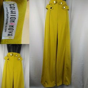 High waisted mustard color wide leg trouser pant